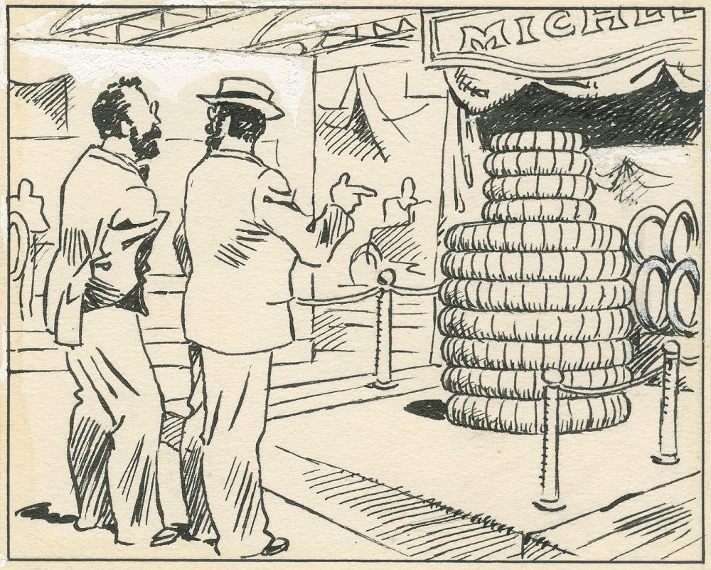 1898 les freres michelin pile de pneus bibendum