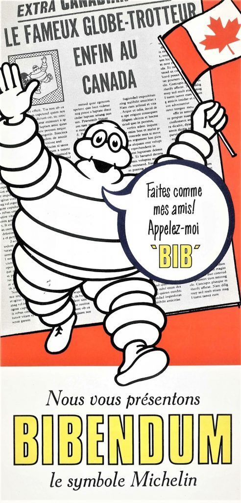 Illustration showing Bidendum with the Canadian flag. The character says: "Do what my friends do! Call me 'BIB'".