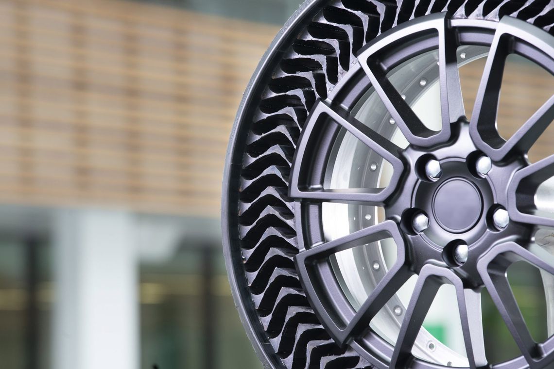 Photograph of the UPTIS prototype. The tire has side perforations.