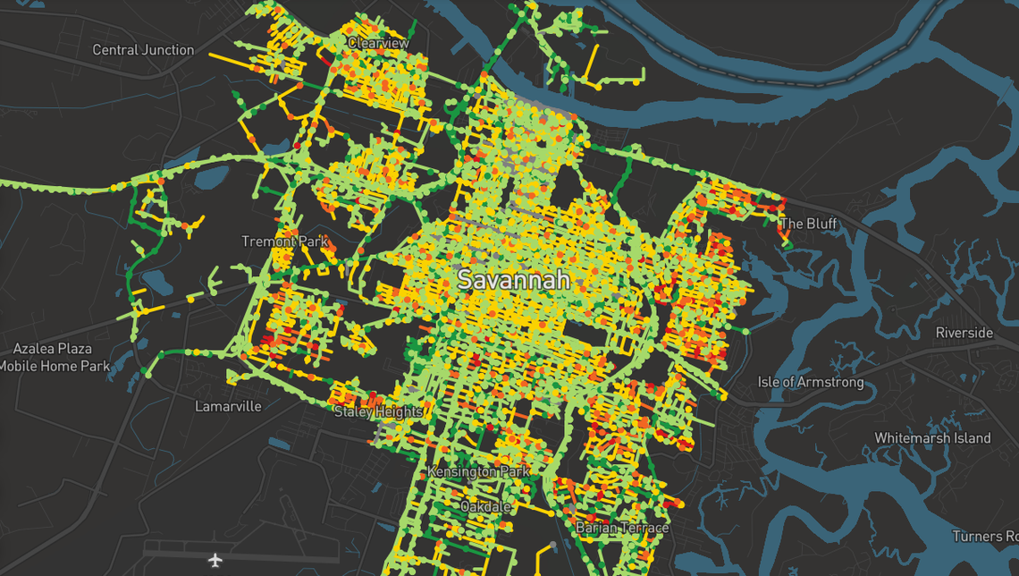 Plan de la ville de Savannah avec identification de différentes zones grâce à la collecte de données